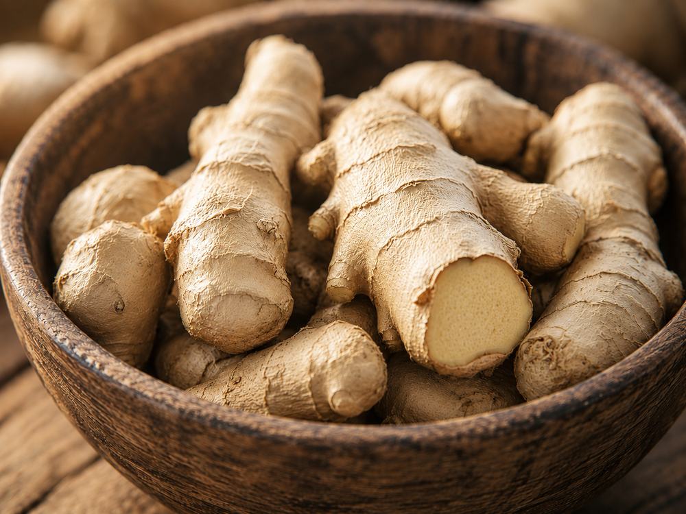 Bowl of fresh organic ginger root