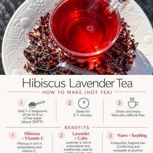A cut of hot tea and directions on how to brew the tea