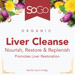 SoGo Organic Liver Cleanse
Nourish, Restore & Replenish
Promotes Liver Restoration
Net Wt. 4oz (113.40g). Manufactured by SpaJuiceBar