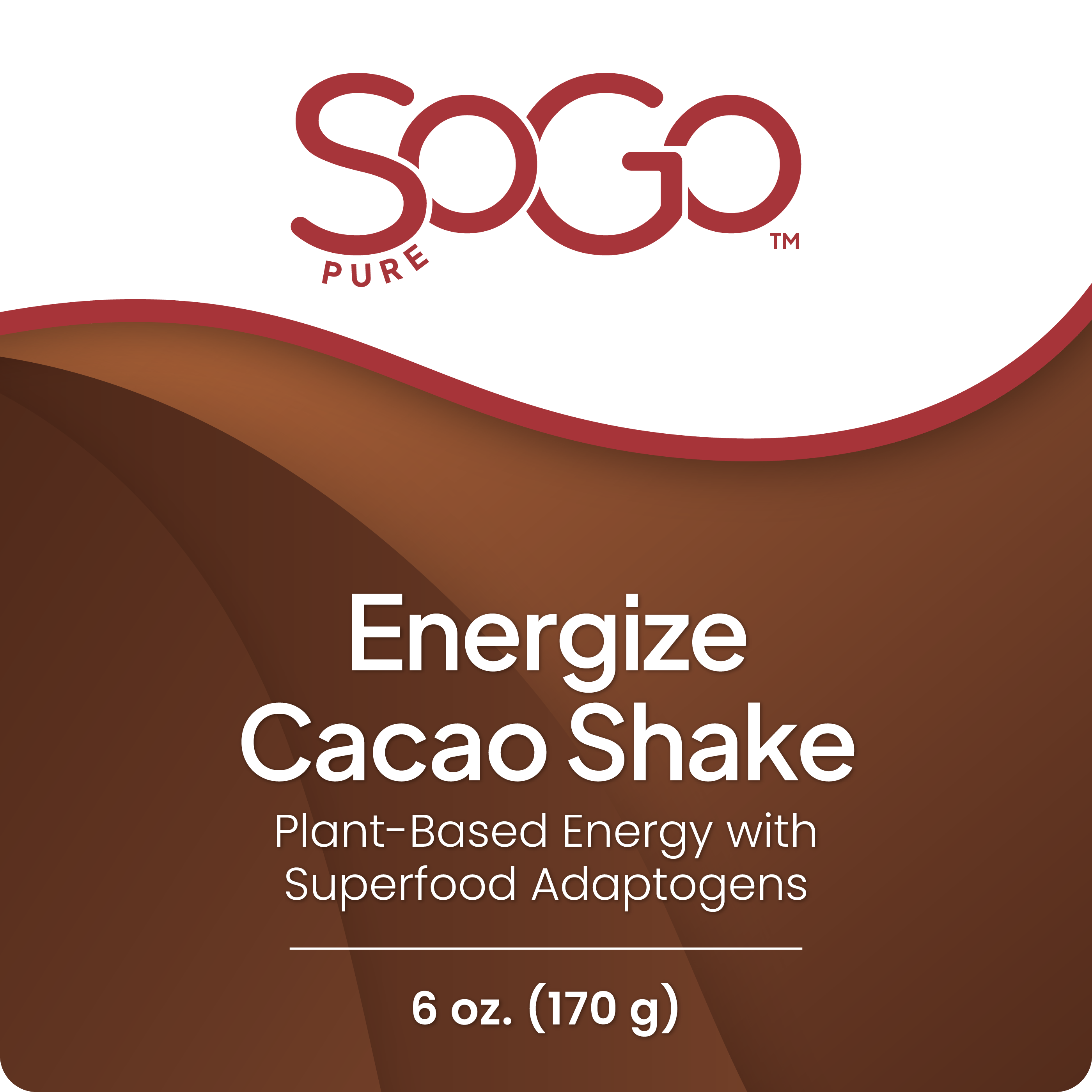 SoGo Pure Cacao Shake Plant Based Energy with Superfood Adaptogens 6oz (170g)