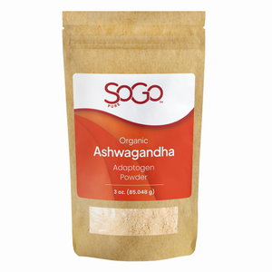 SOGO Organic Ashwagandha Adaptogen Powder packaging on a white background