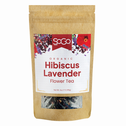 SOGO Pure Organic Hibiscus Lavender Flower Tea package on a white background