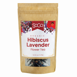 SOGO Pure Organic Hibiscus Lavender Flower Tea package on a white background
