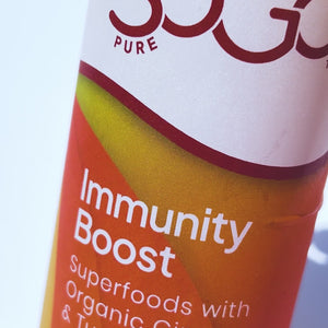 SoGo Pure Immunity Boost juice used to make a ginger turmeric margarita mocktail