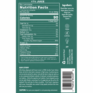 SoGo Pure Blu Lemonade Nutrition facts label on a green background